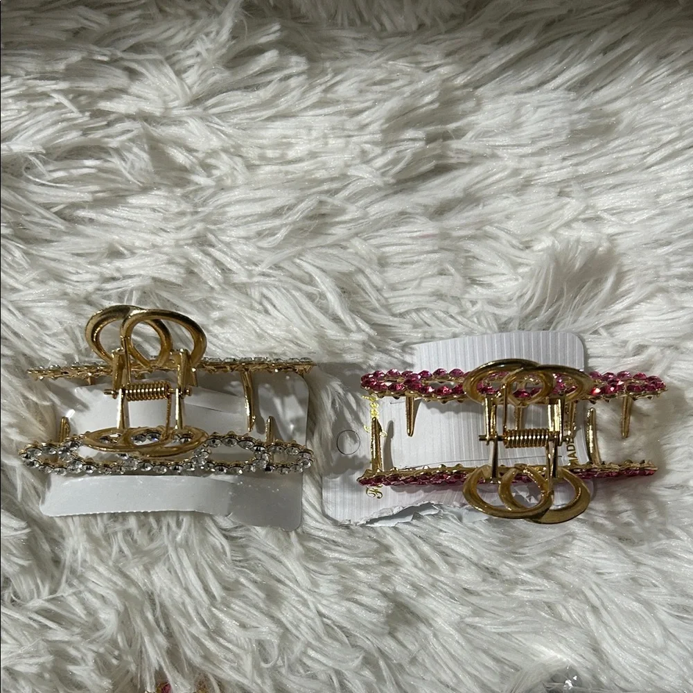 Fashion Jewelry Gold and Pink Rhinestone Hair Clips - Picture 2 of 5